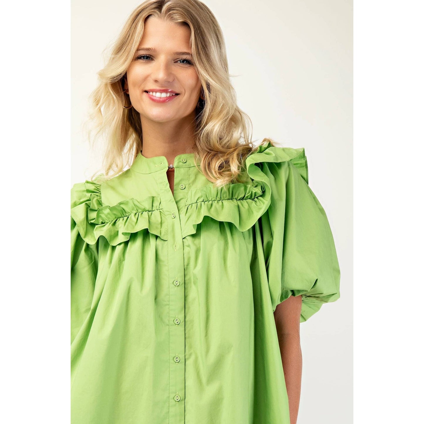 Puff Sleeve Ruffle Collar Mini Dress