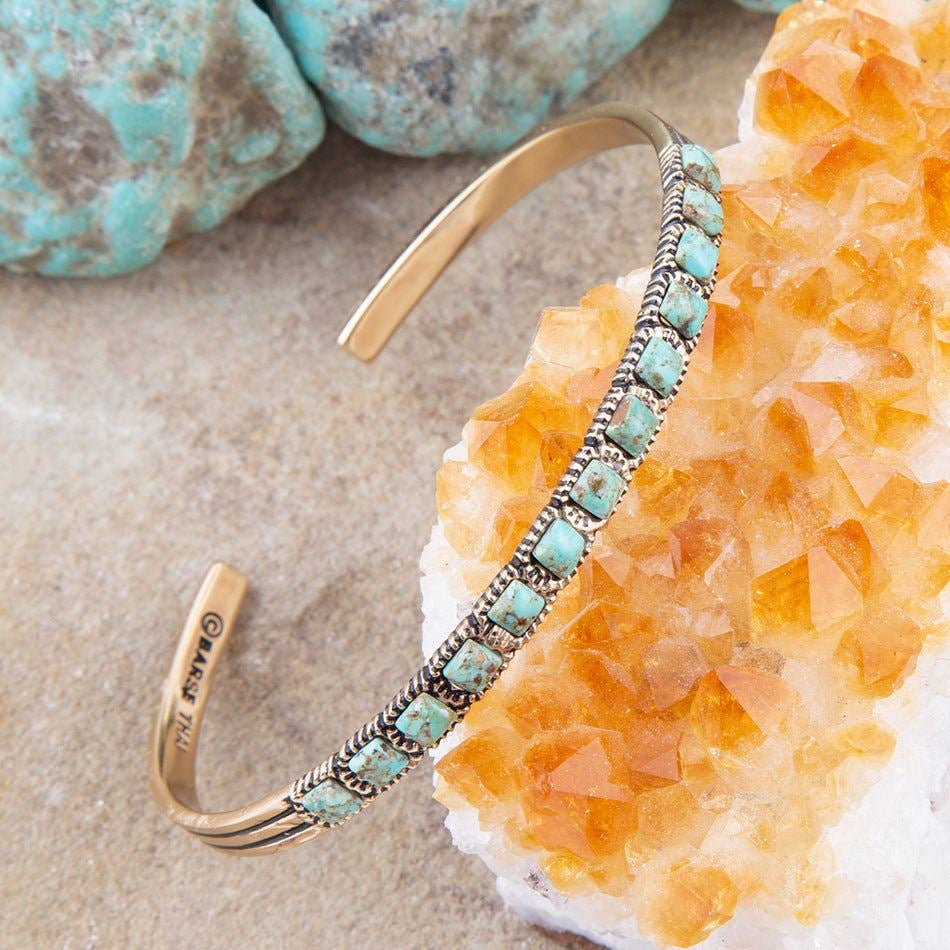Barse In Line Turquoise and Bronze Cuff Bracelet