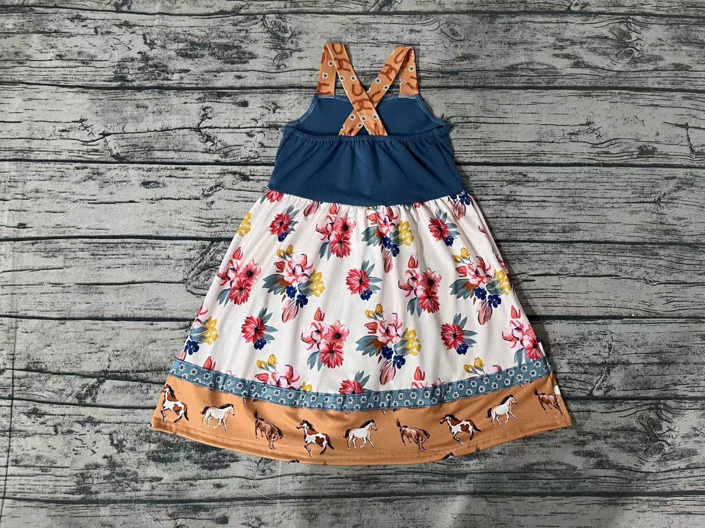 Baby Girls Western Horse Flowers Straps Knee Length Dresses