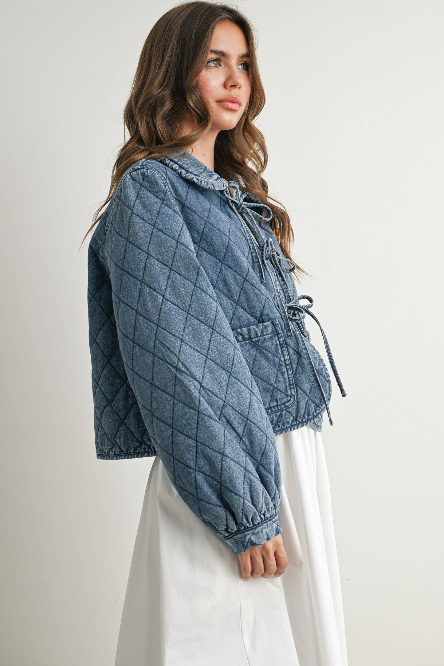 Quilted Long Sleeve Tie-Front Jacket