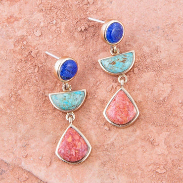 Barse Lapis, Turquoise and Orange Earrings