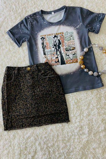 Leopard Printed Denim Skirt