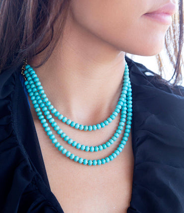 Barse Blue Turquoise Magnesite Golden Necklace