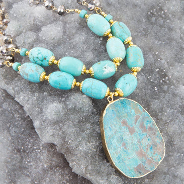 Barse Baron Turquoise Magnesite Pendant Statement Necklace