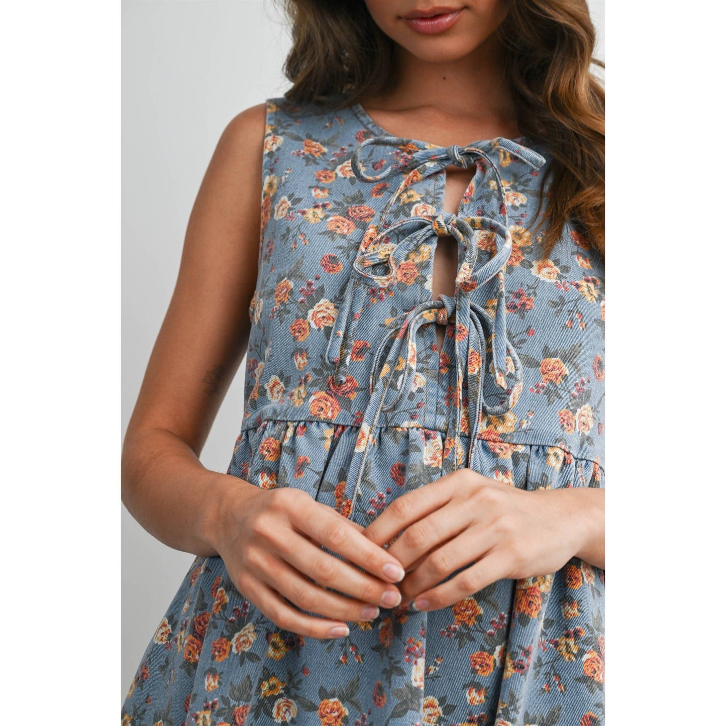 Floral Tie-Front Babydoll Dress