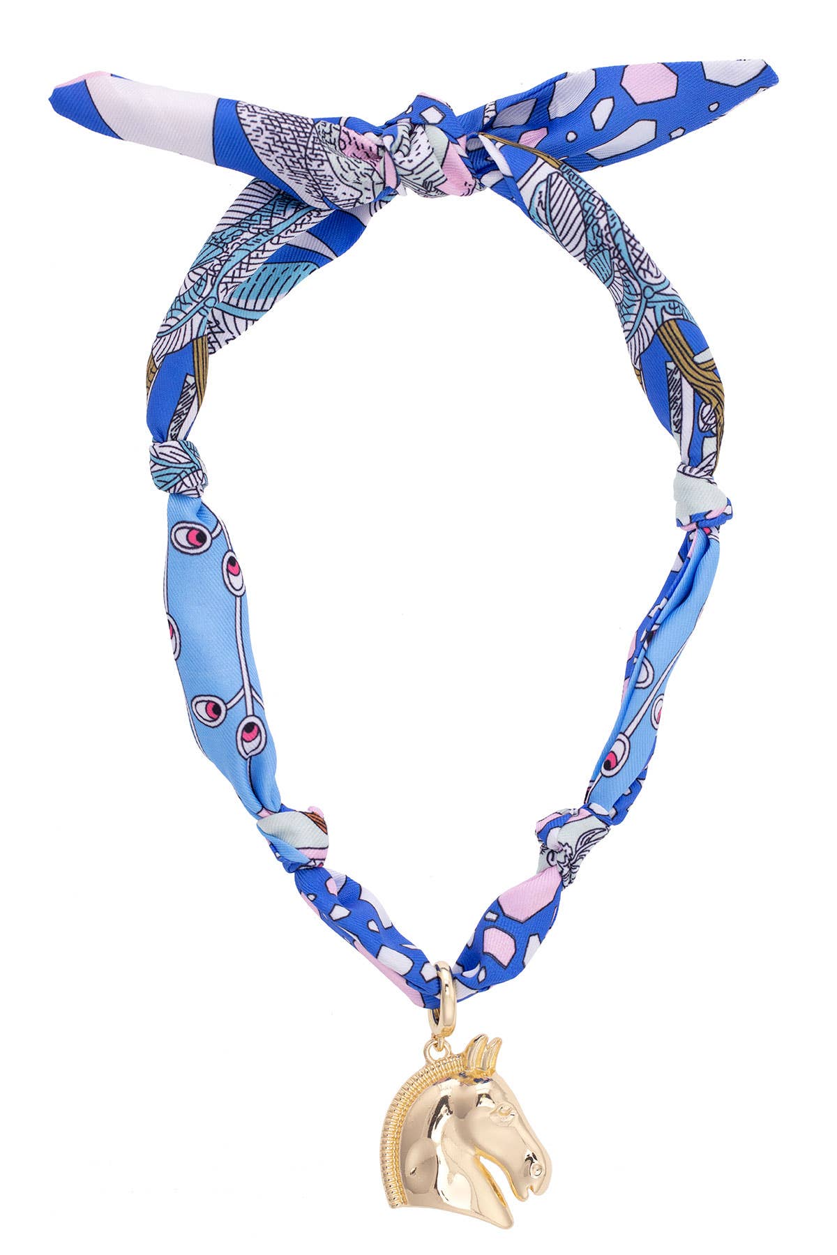 Canvas Style Ash Horse Head Scarf Necklace in Light Blue, Light Pink, & White