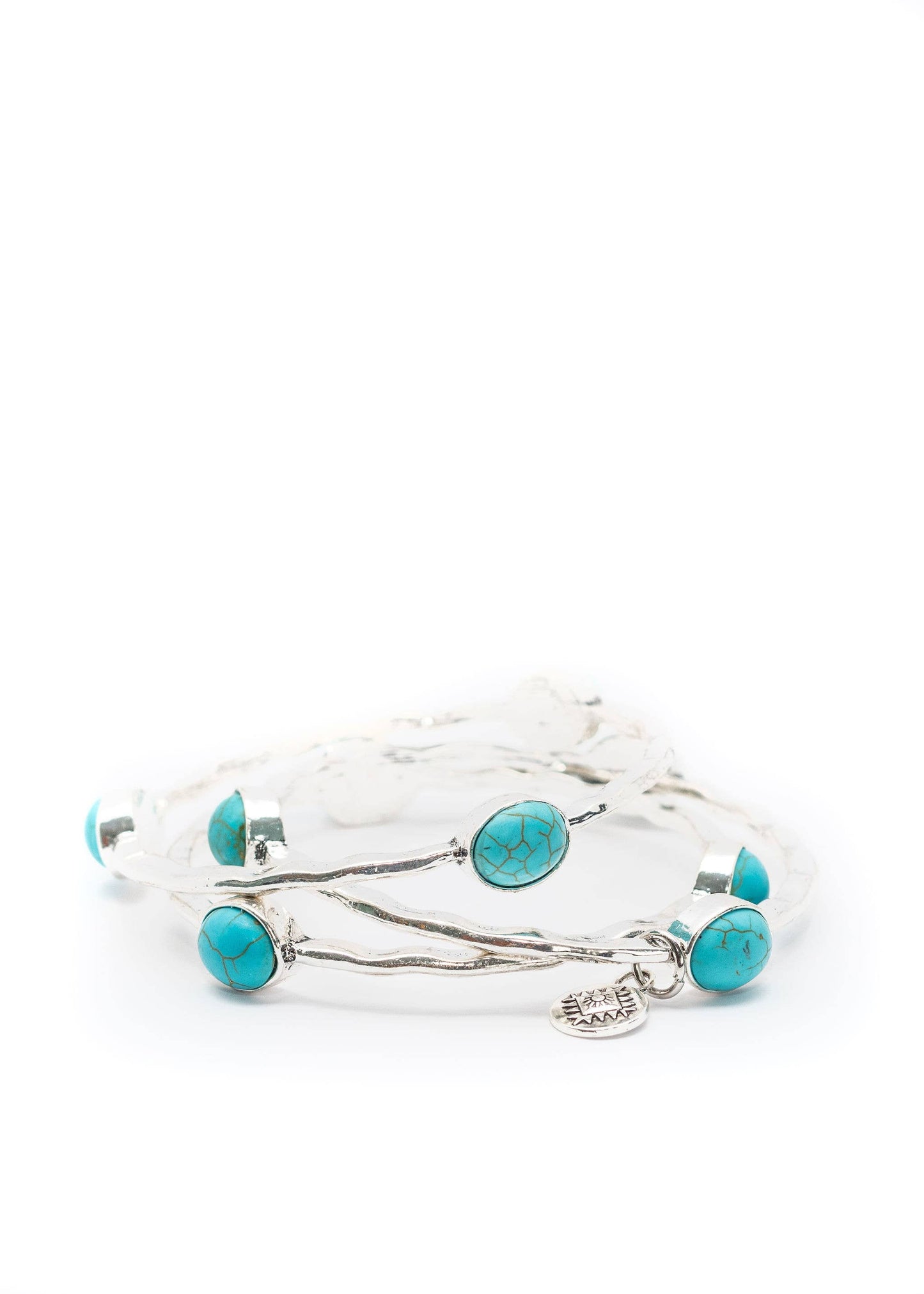 West & Co. 3 Burnished Silver Bangles W/ Turquoise