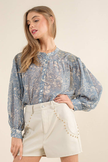 Chiffon Floral Embroidered Shoulder Blouse