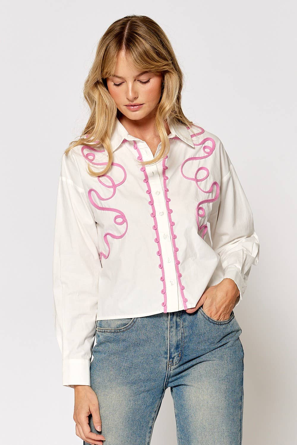 Button Down Embroidery Detail Shirt