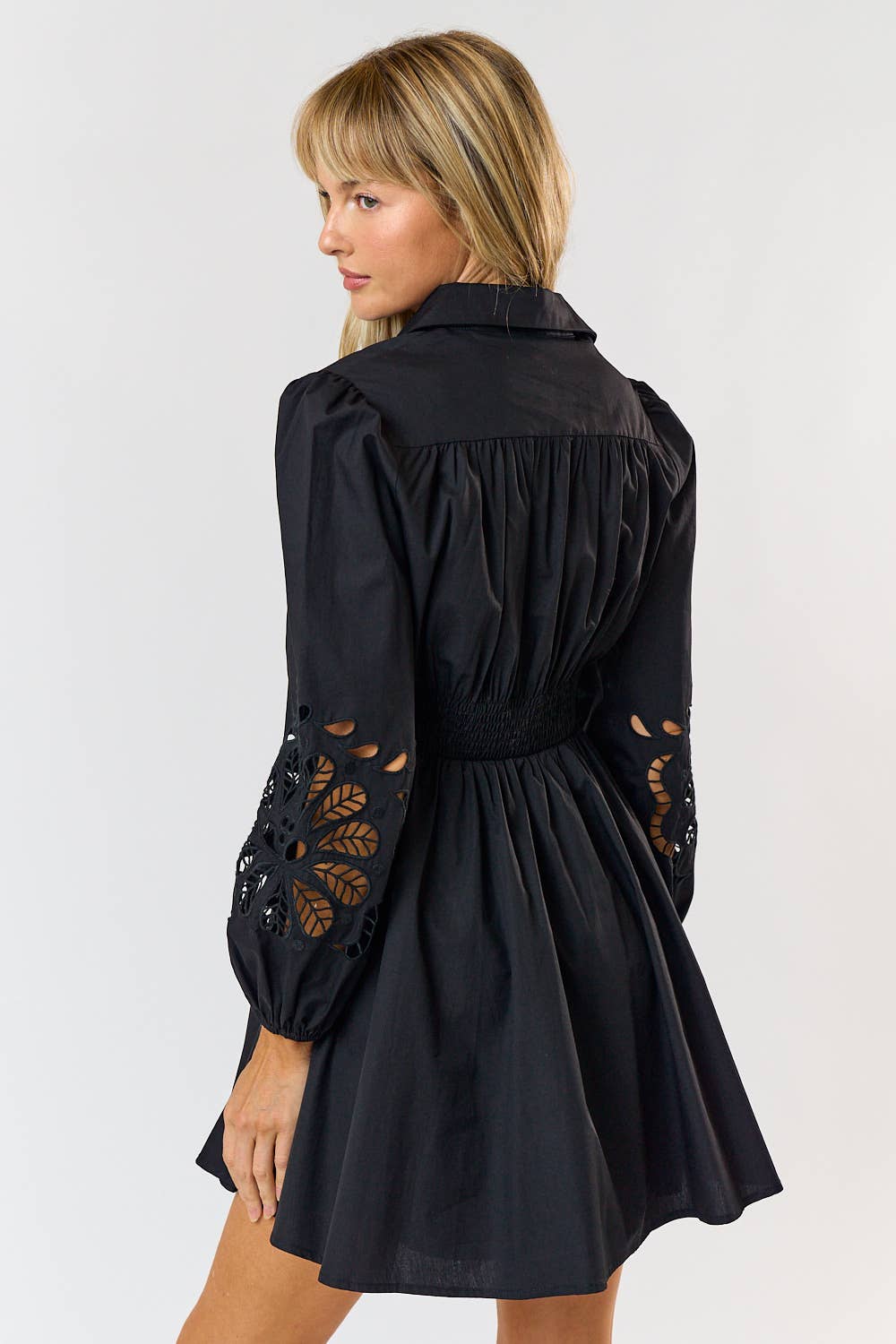 Embroidered Floral Button Up Flared Mini Dress