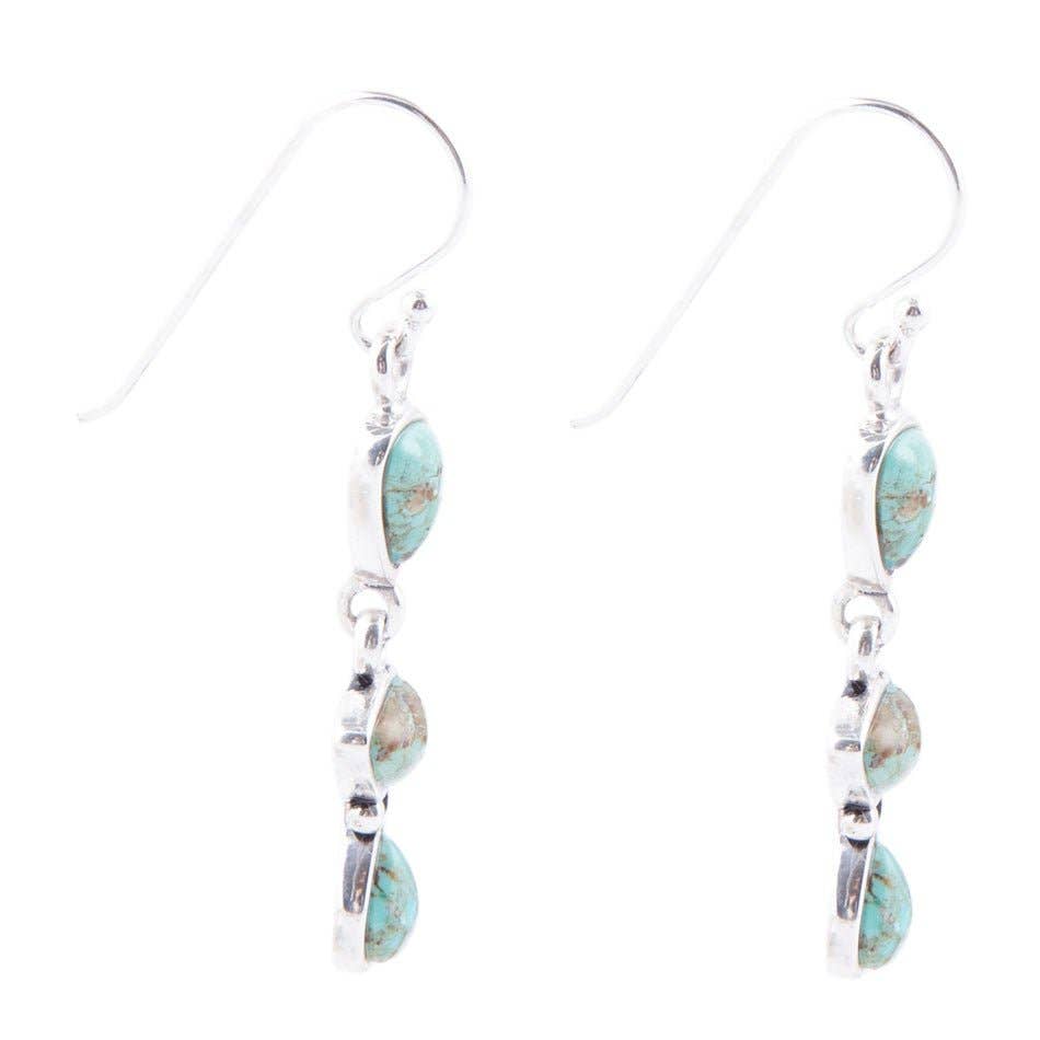 Barse Linear Triple Stone Turquoise and Sterling Silver Earrings