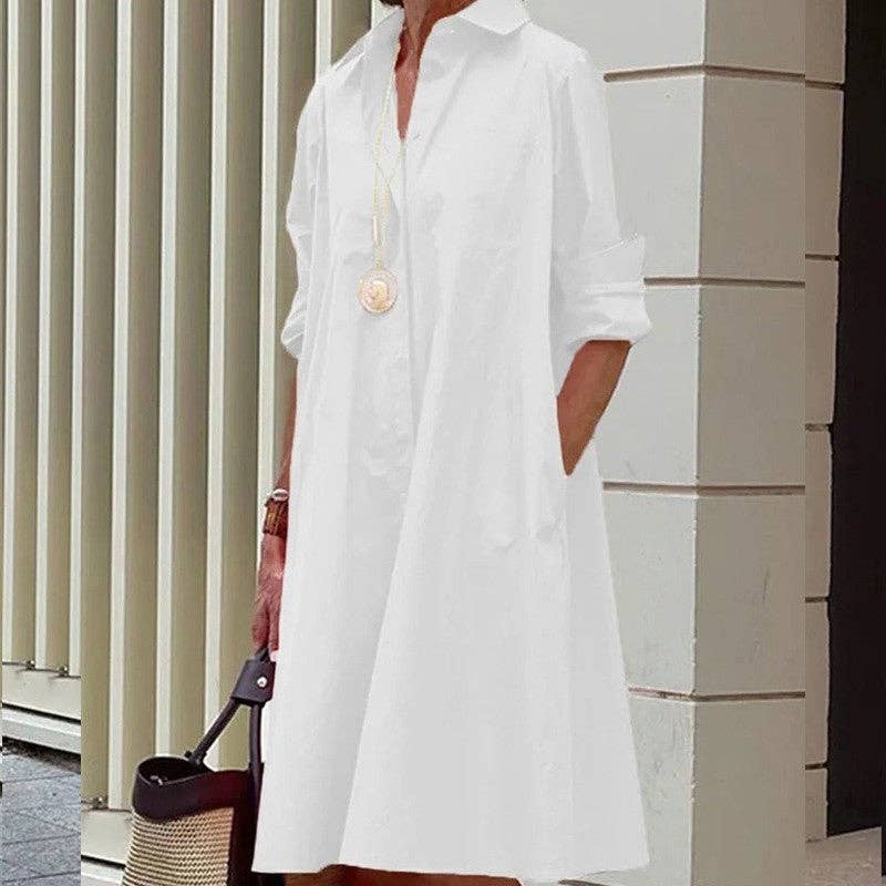 Solid Color Long Sleeved Mid Length Dress