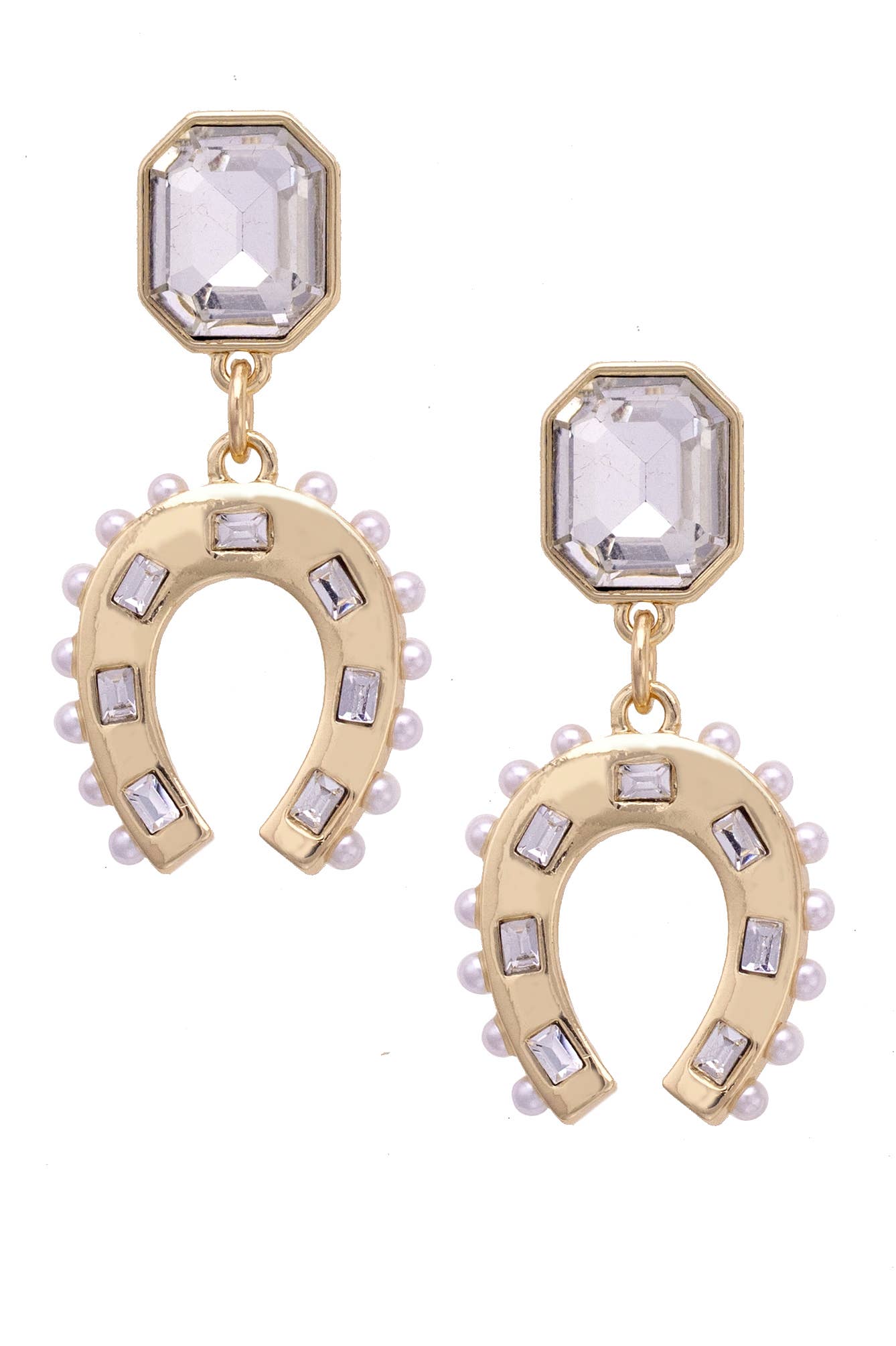 Canvas Style Rhinestone Cowgirl Horseshoe Earrings