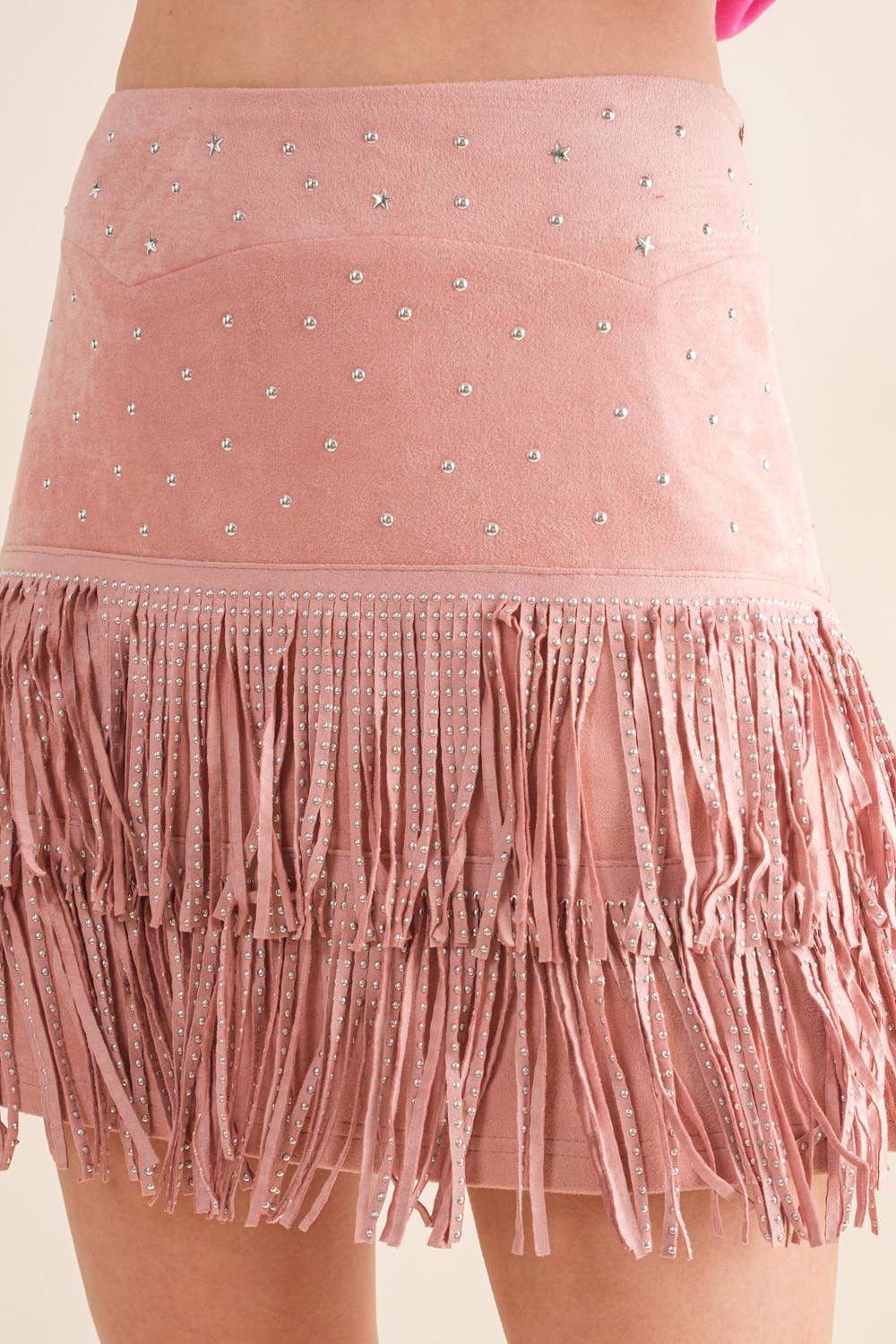 Suede Fringe Mini Skirt