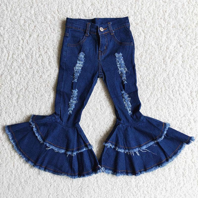 Girl Waistband Ruffle Bell Bottom Jeans