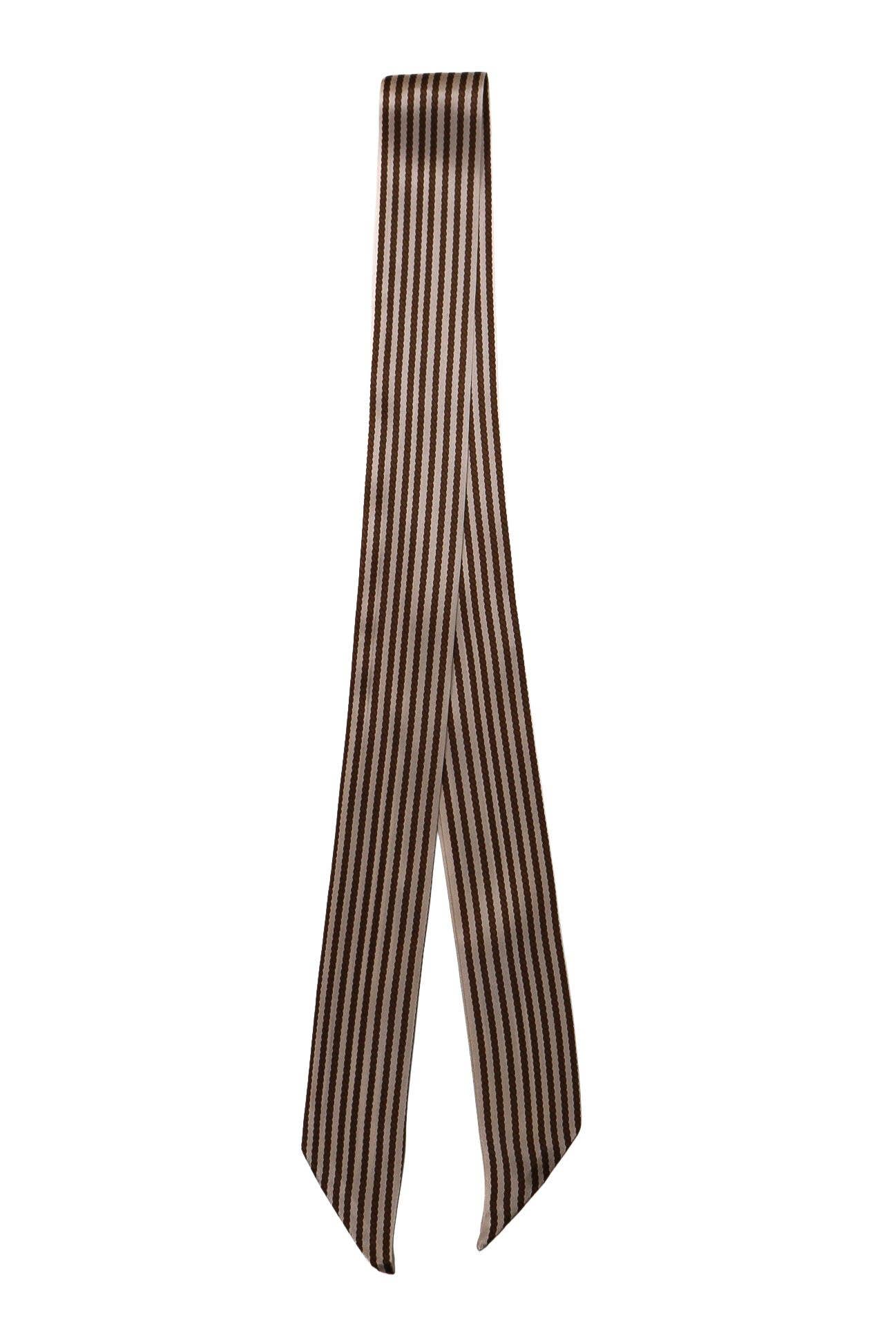 West & Co. Tan Silk Twilly Scarf with Stripes