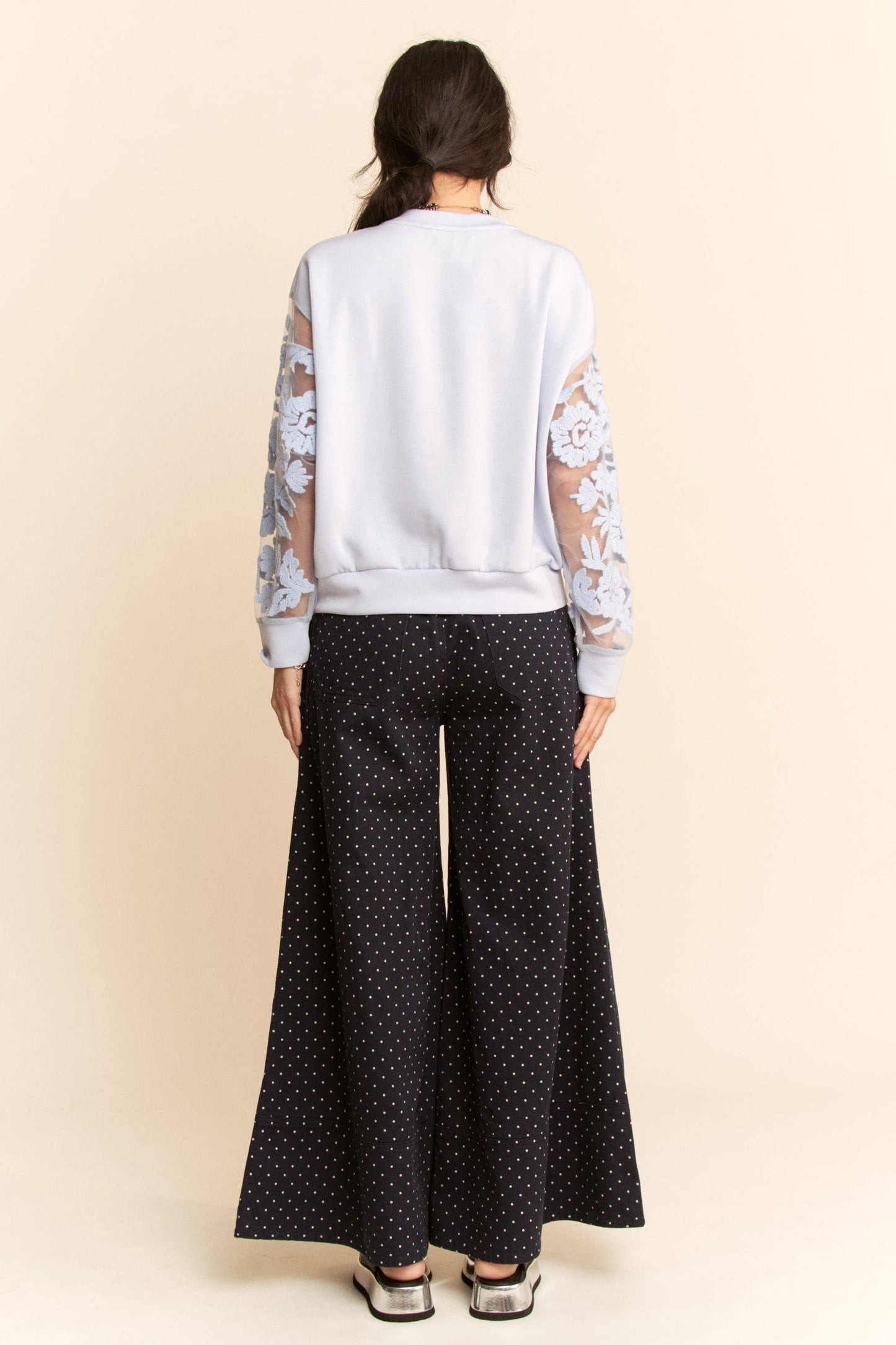 Sheer Floral Embroidered Sweatshirt