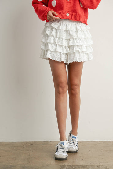 Layered Ruffled Eyelet Mini Skort
