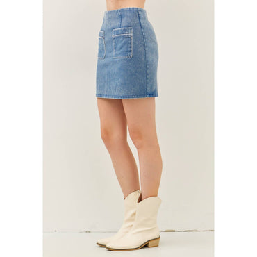 Denim Mini Skirt with Stitch Pockets