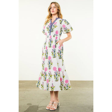 Puff Sleeve Flower Print Maxi Dress