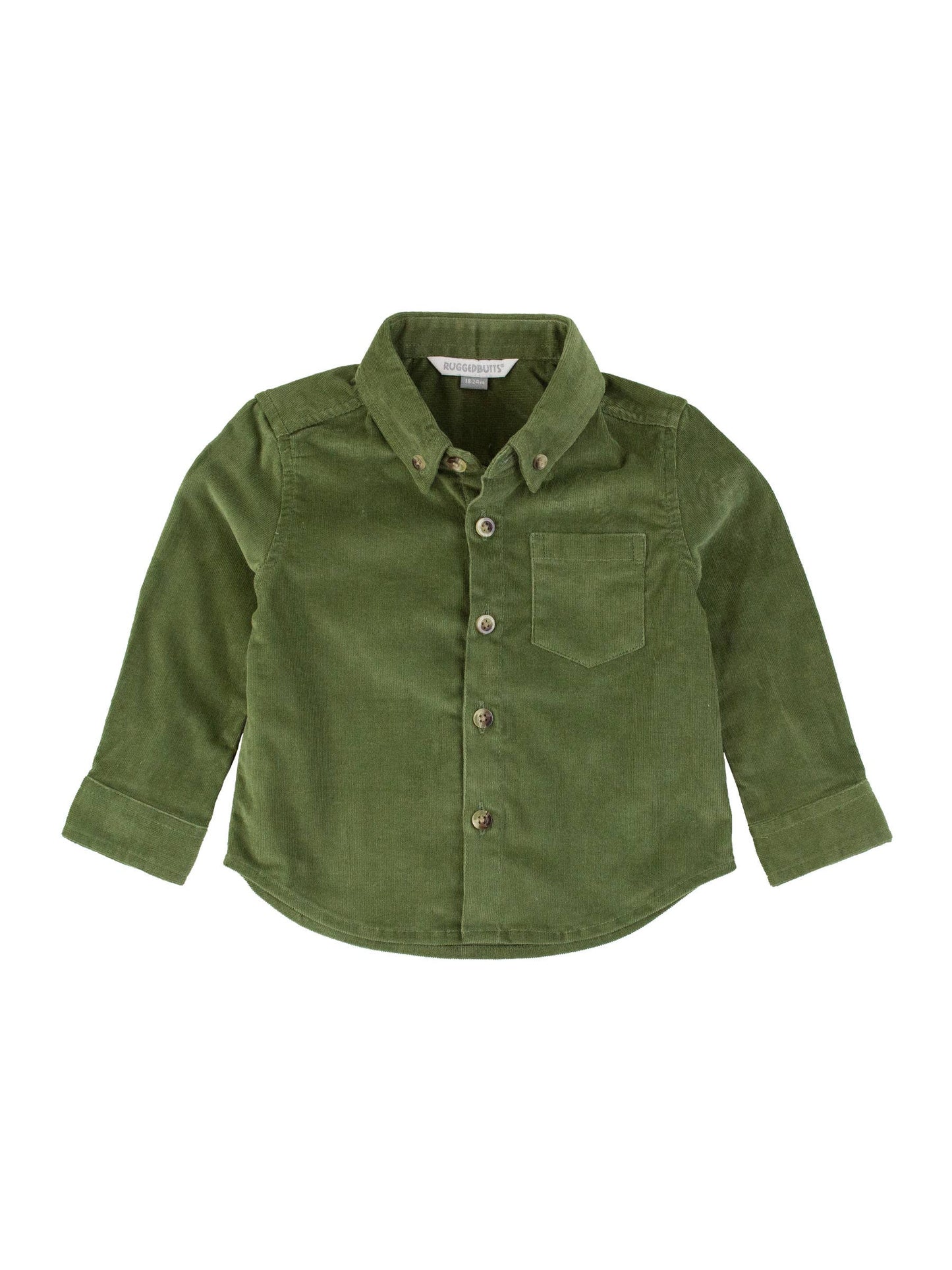 Boys Olive Corduroy Button Down Shirt