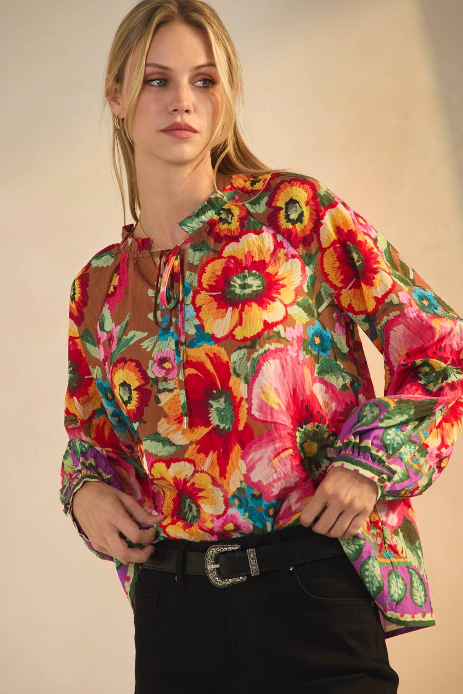 Floral Border Printed Blouse