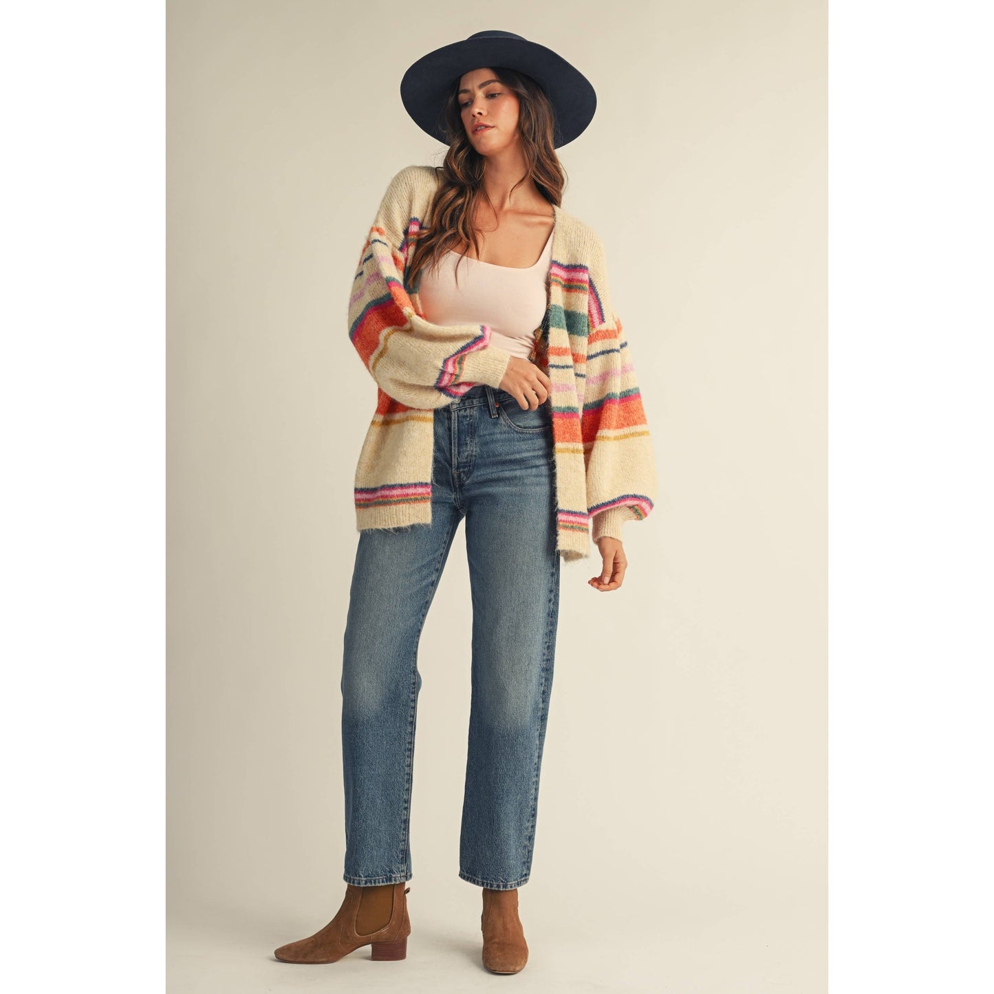 Sunset Carnival Stripe Cozy Relaxed Cardigan