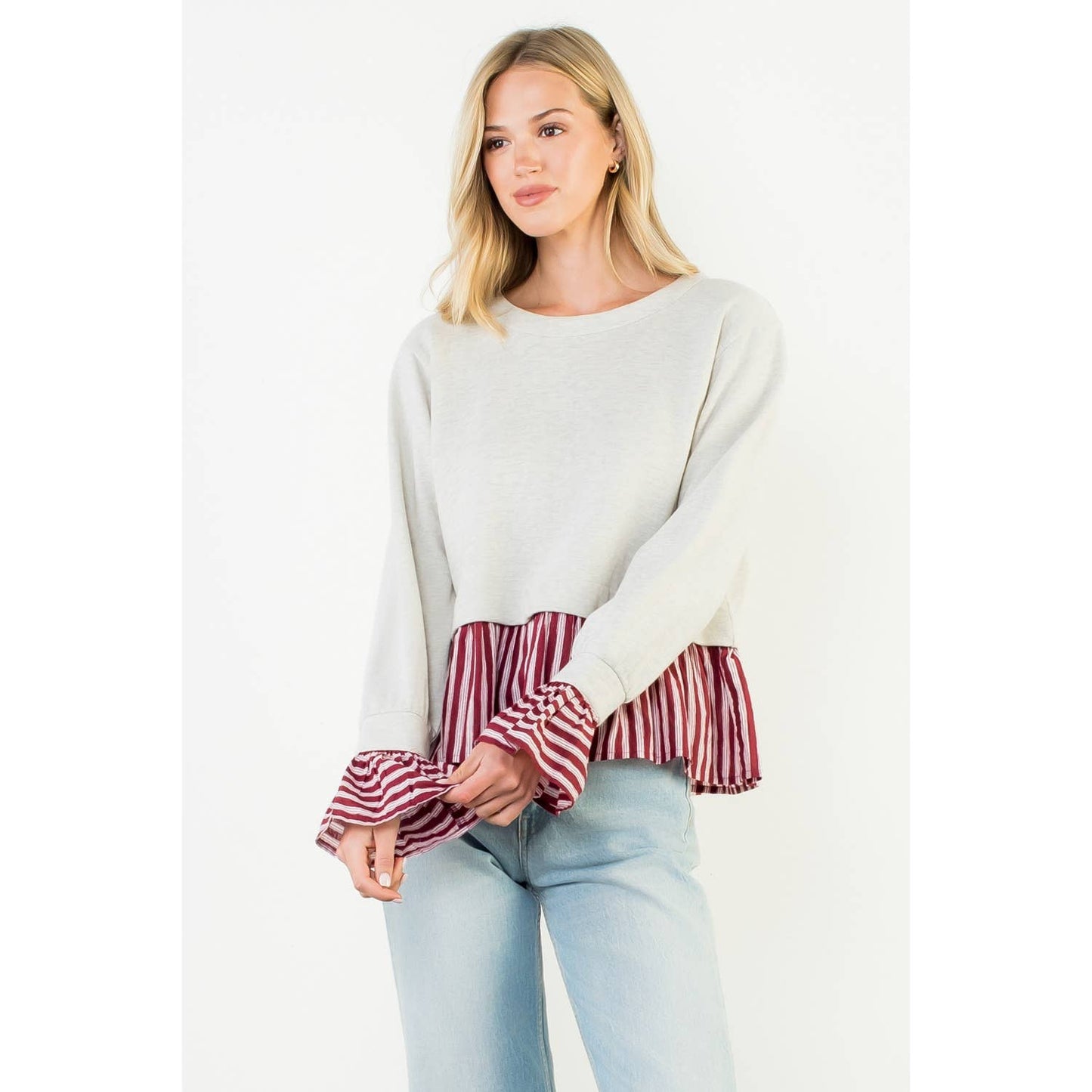 Striped Peplum Mixed Media Top