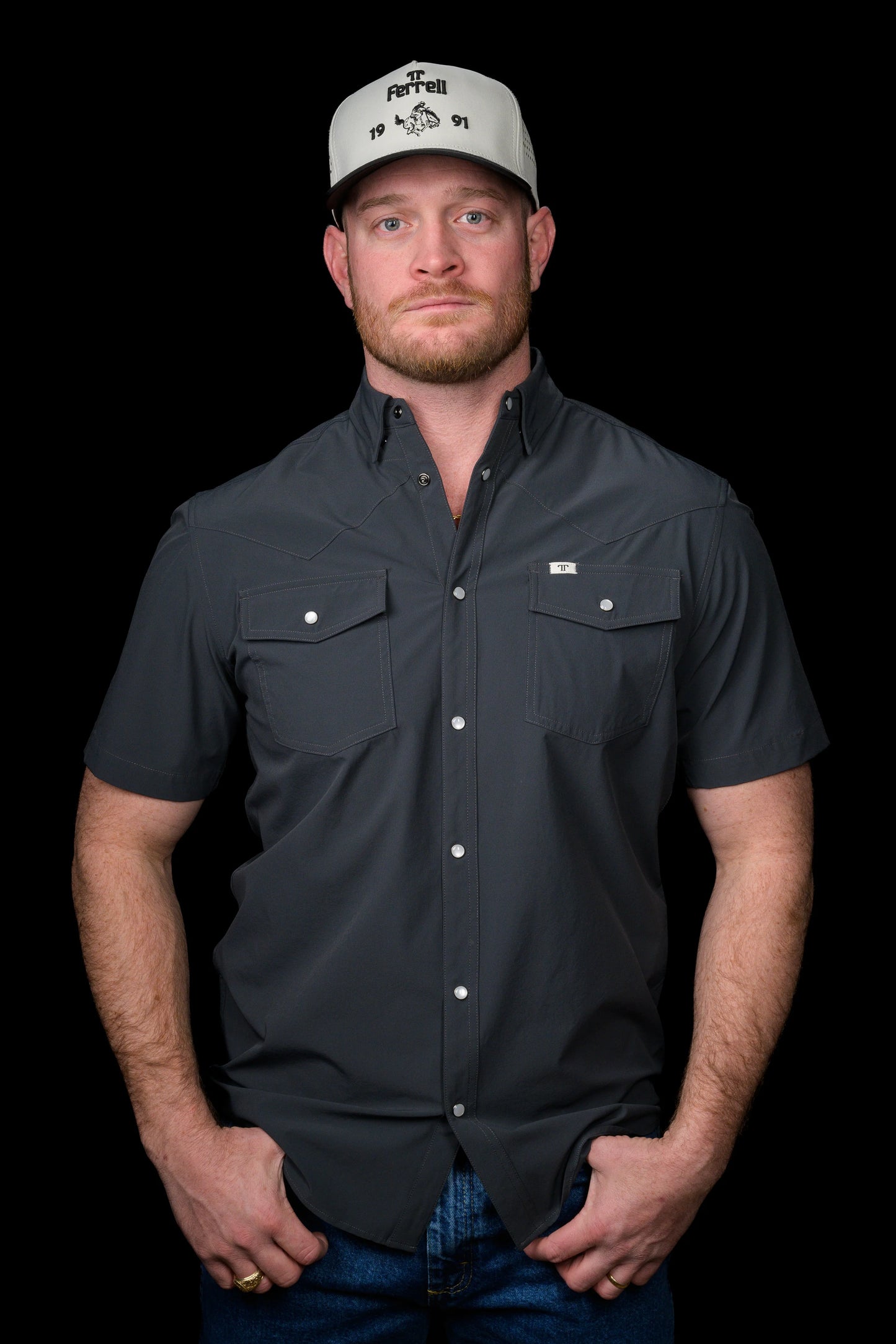Ferrell Core- Grey Short Sleeve Snap Shirt