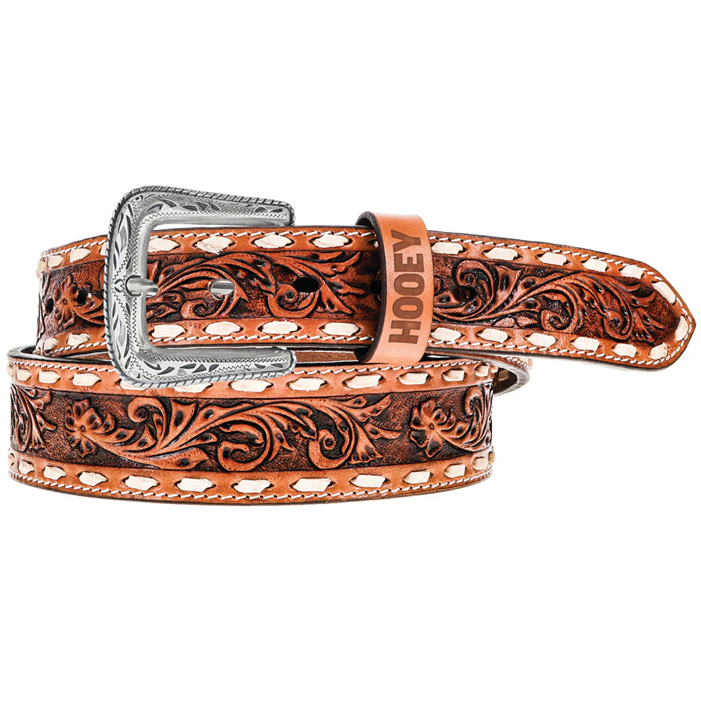 Hooey "Tuff" Hand Tooled Floral Filigree Belt