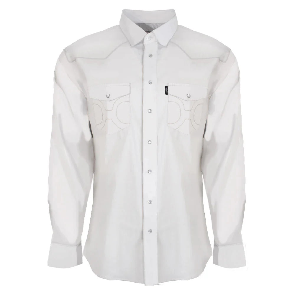 Hooey "Dos Sol" Long Sleeve Pearl Snap Shirt White