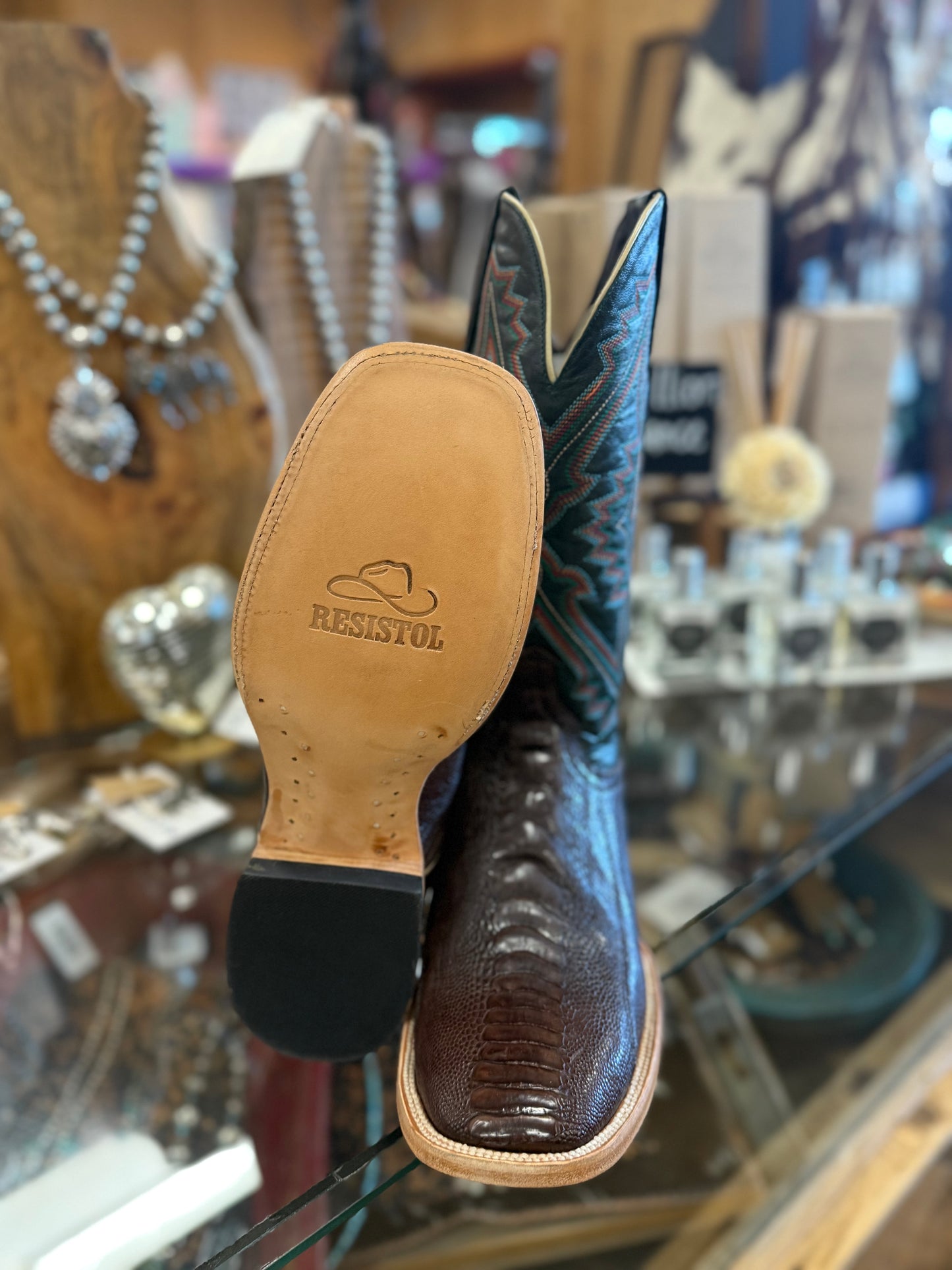 Resistol Chocolate Ostrich Leg Boots