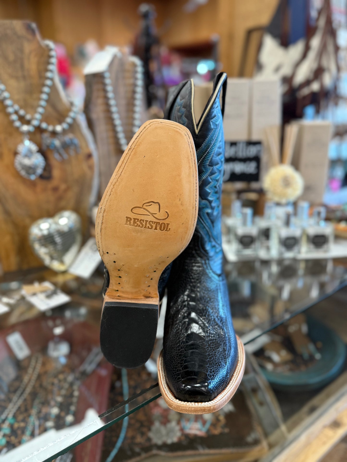 Resistol Black Ostrich Leg Boots