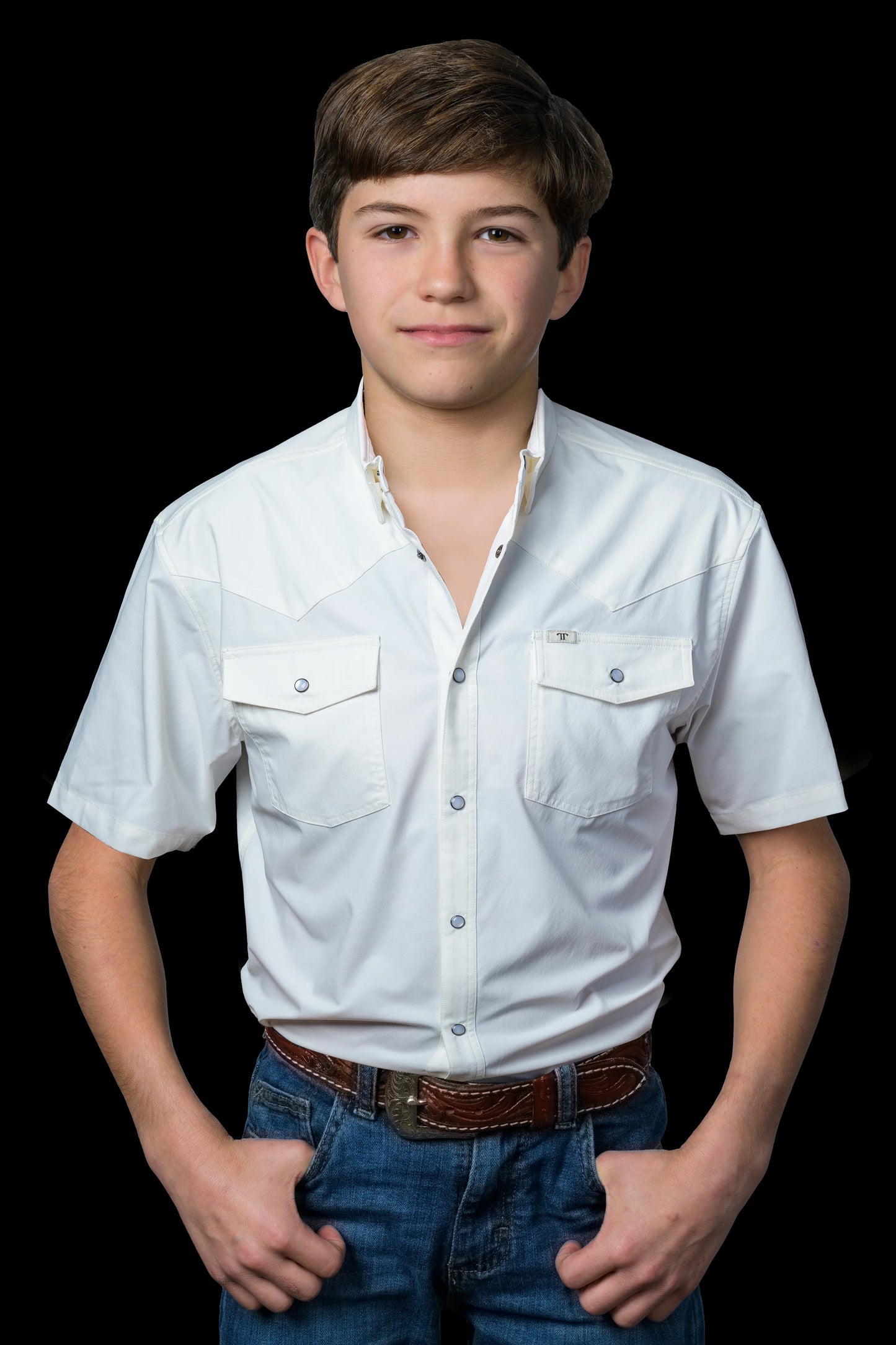Ferrell CORE - Kid's White Short Sleeve Pearl Snap Shirt