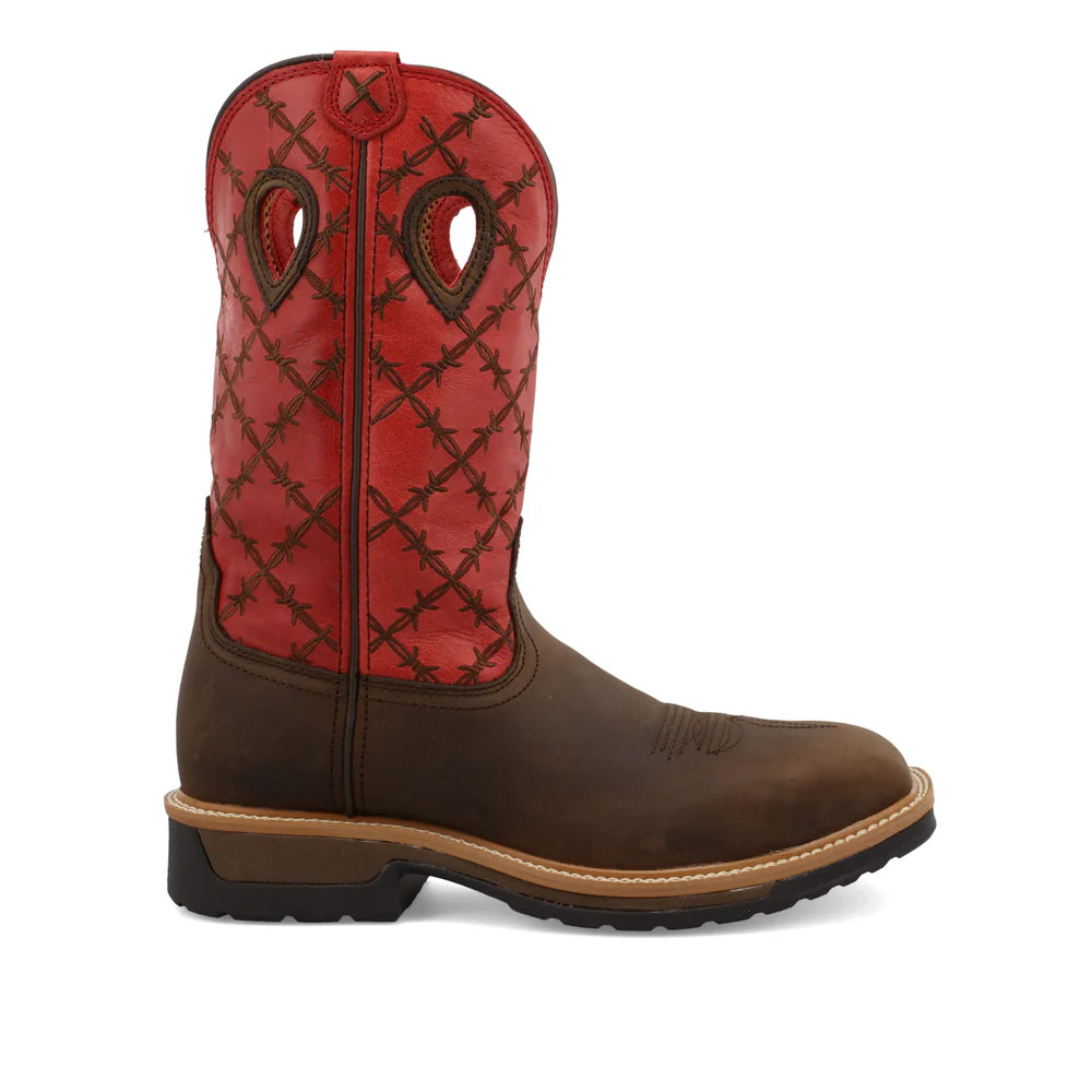 Twisted X Brown & Flash Red 12" Western Work Boot