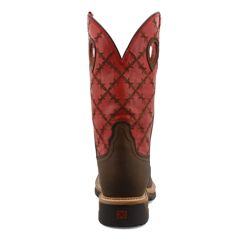 Twisted X Brown & Flash Red 12" Western Work Boot