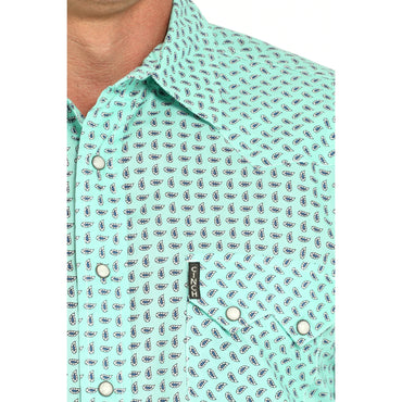 Cinch Mondern Fit Mint Blue Paisley Print Shirt