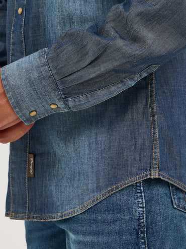 Wrangler 10MVR458D Retro Premium Long Sleeve Denim Western Snap Shirt