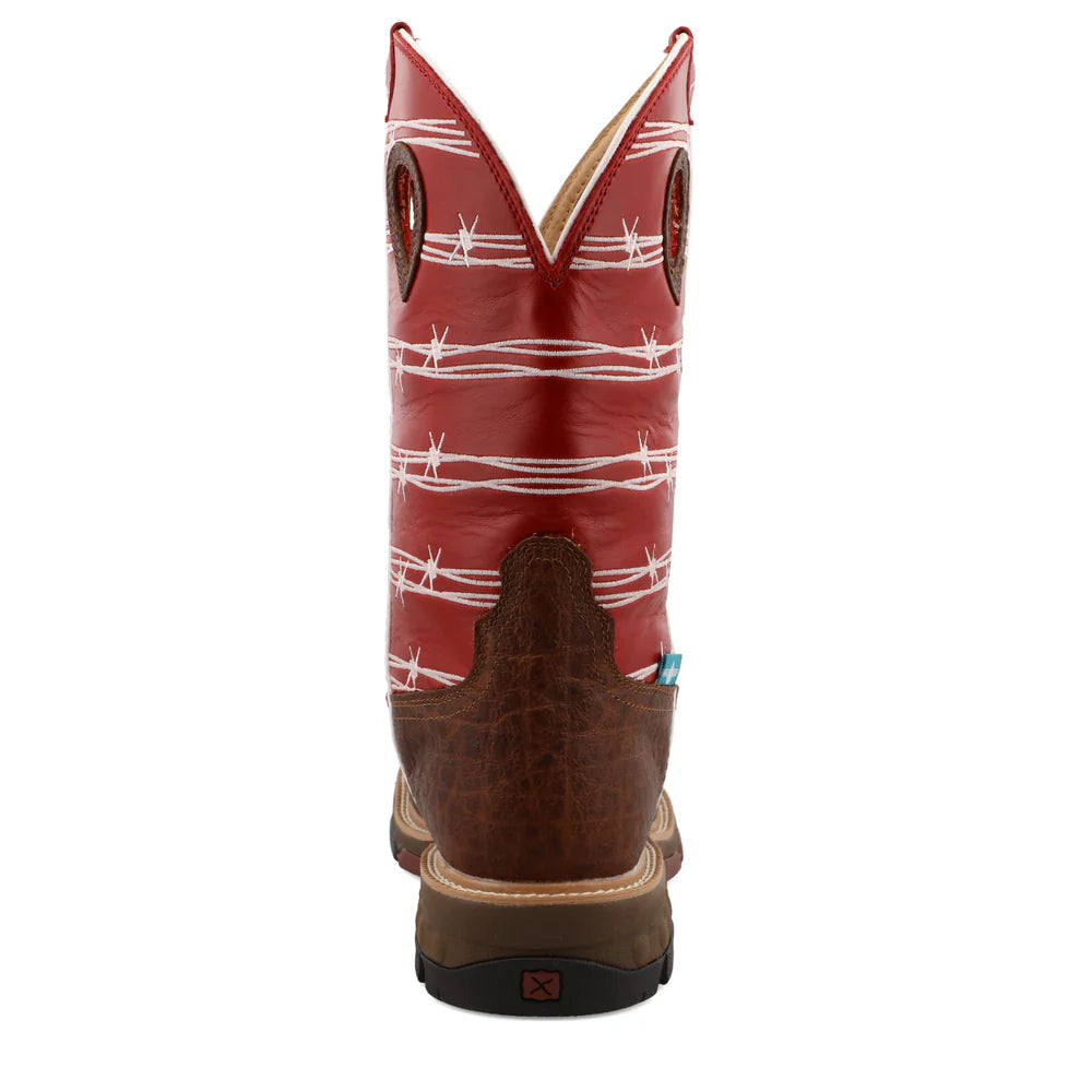 Twisted X Distressed Saddle & Ruby 12" Western Work Boots