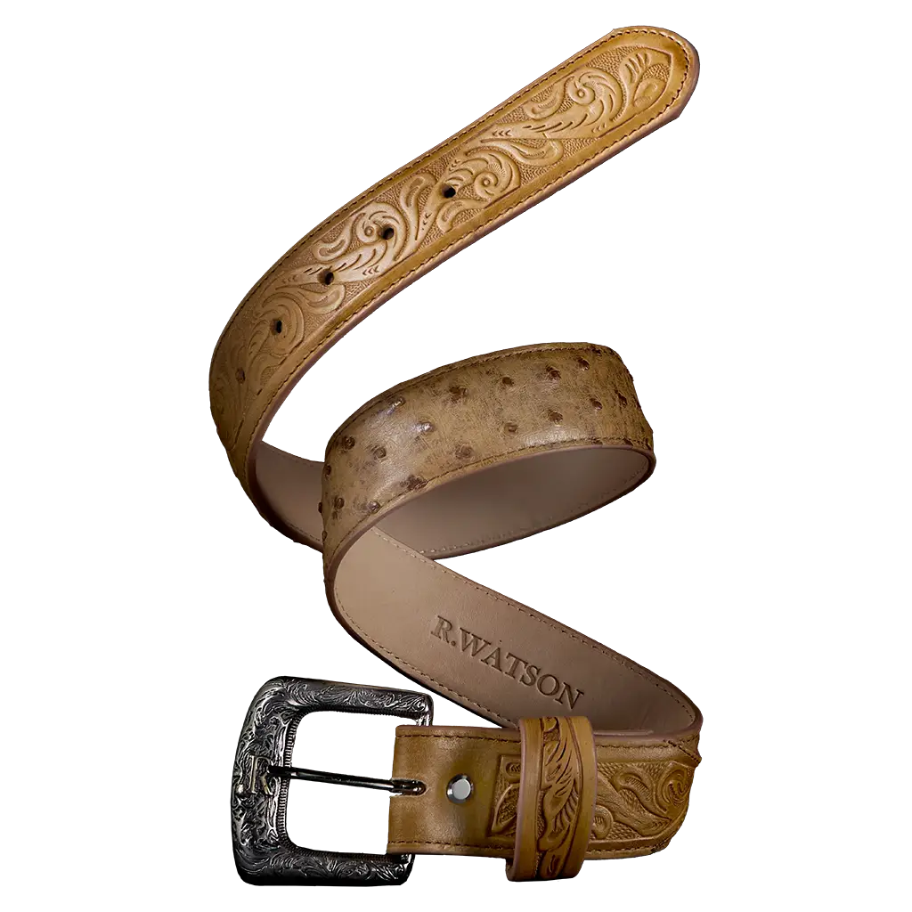 R. Watson Antique Saddle FQ Ostrich Belt