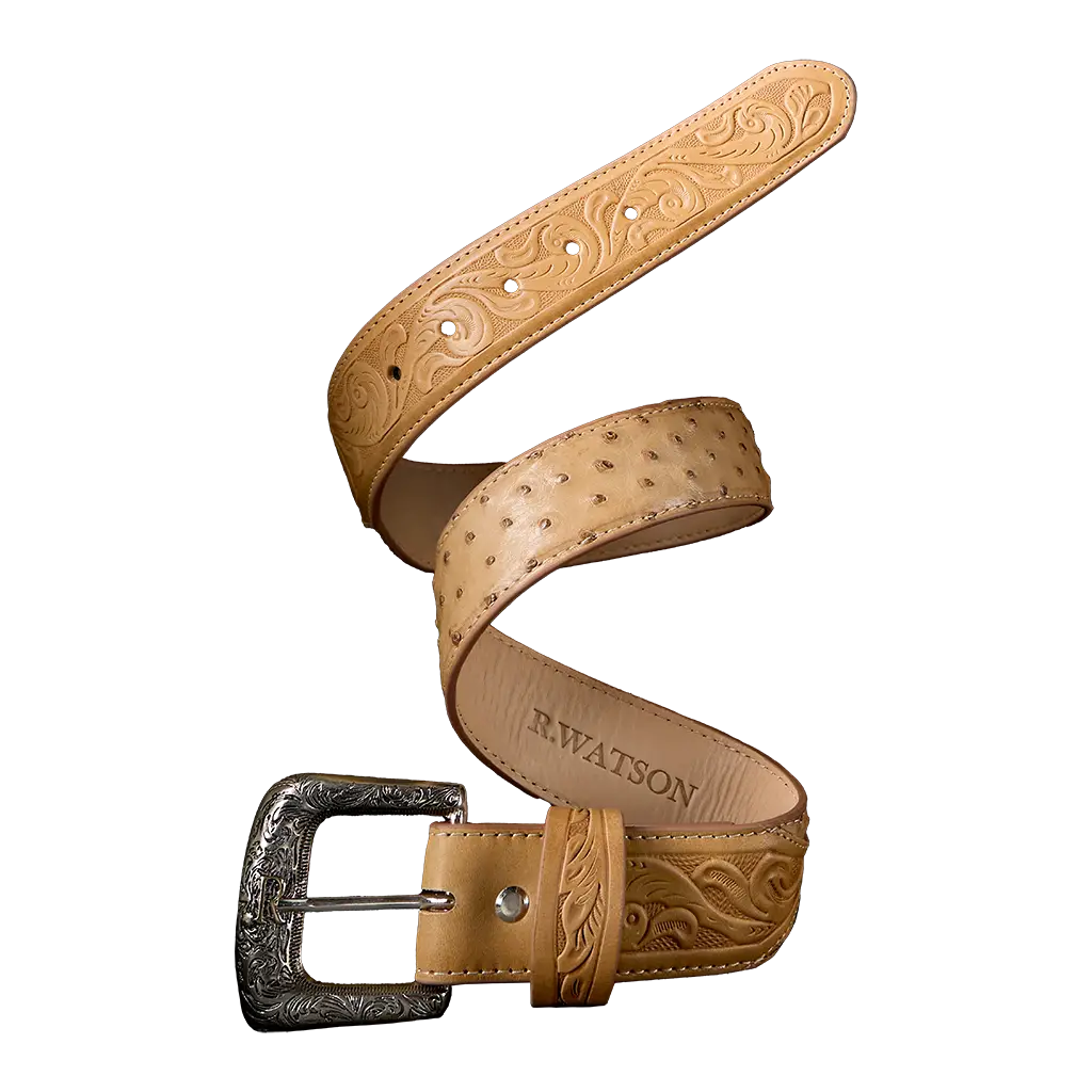 R. Watson Brucciato Sand FQ Ostrich Belt
