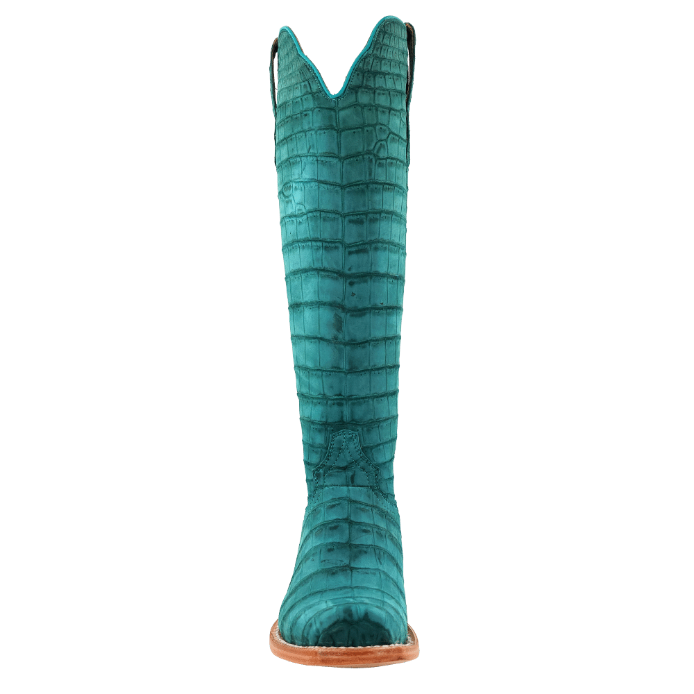 R. Watson Turquoise Sueded American Alligator Boots