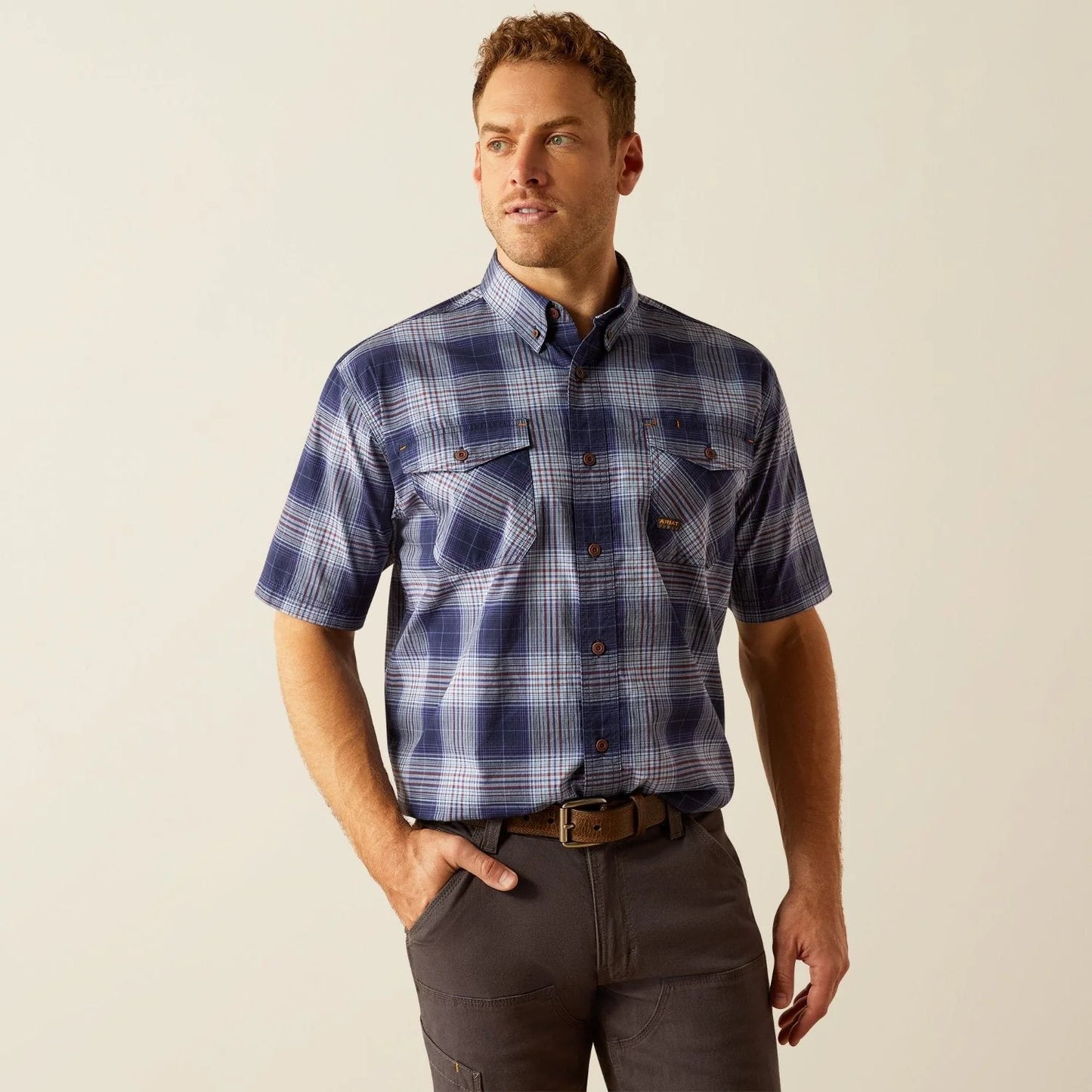 Ariat Rebar DuraStretch Navy & Cornflower Plaid Work Shirt