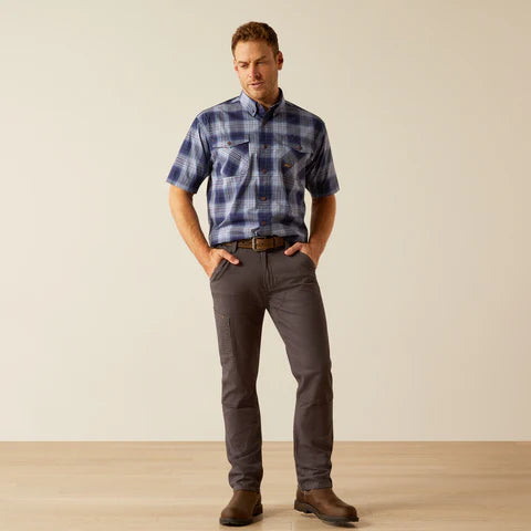 Ariat Rebar DuraStretch Navy & Cornflower Plaid Work Shirt