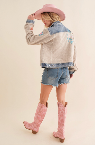 Teddy Denim Sequin Jacket