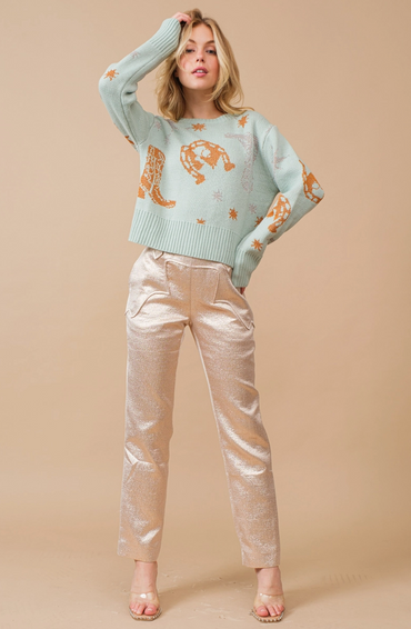 Metallic Straight-Leg Western Pants