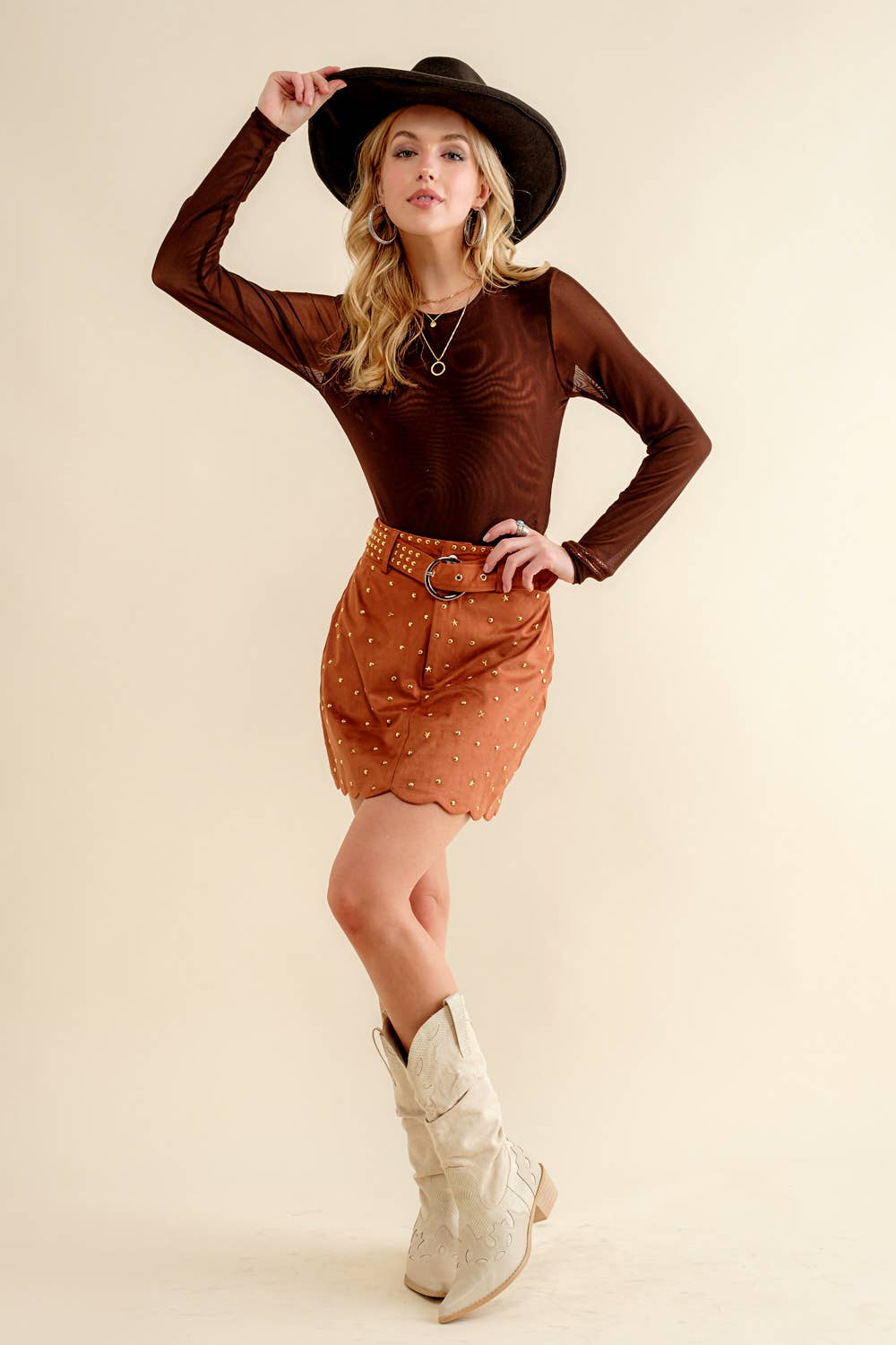 Suede Star Scallop Western Mini Skirt