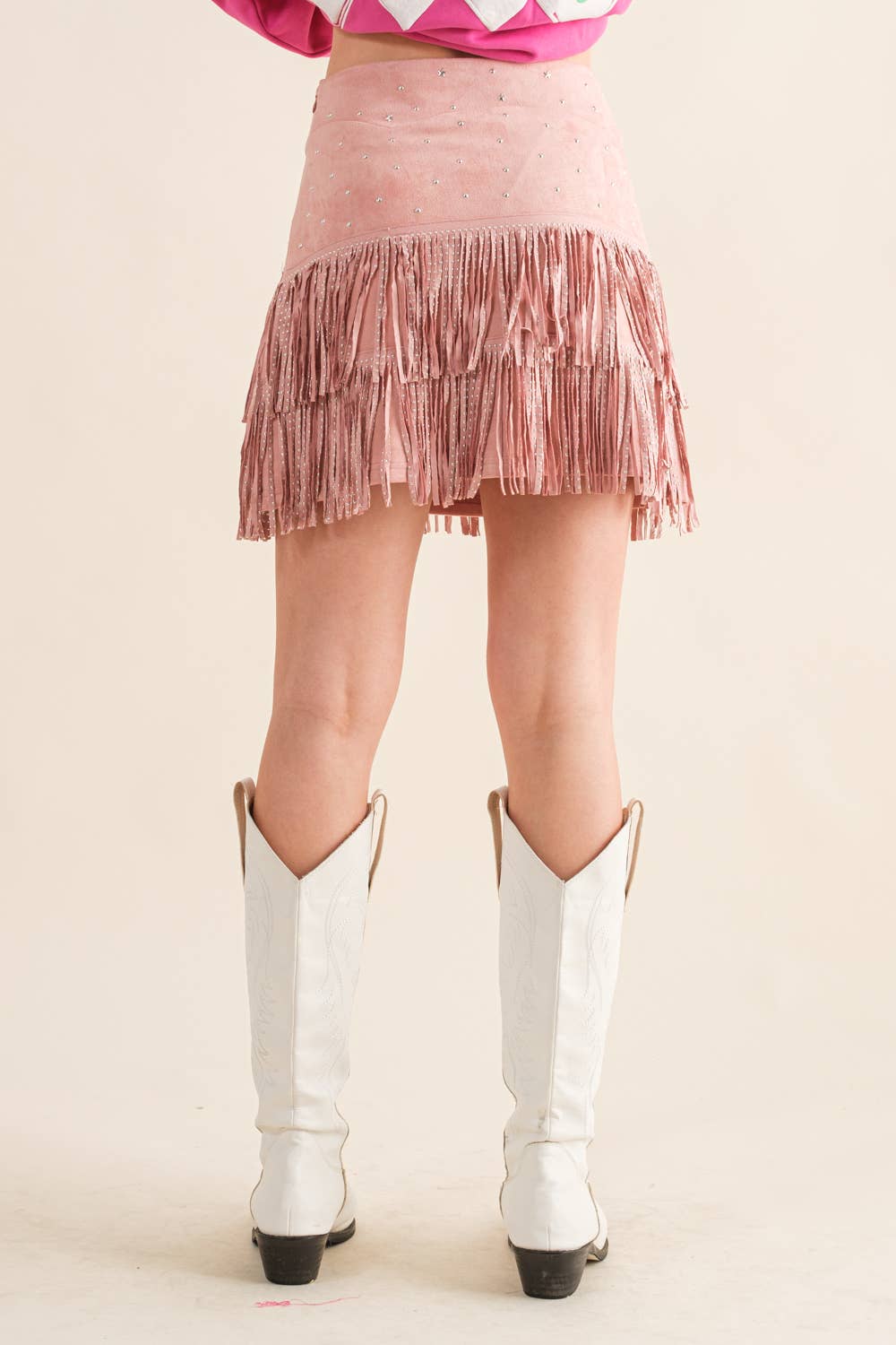 Suede Fringe Mini Skirt