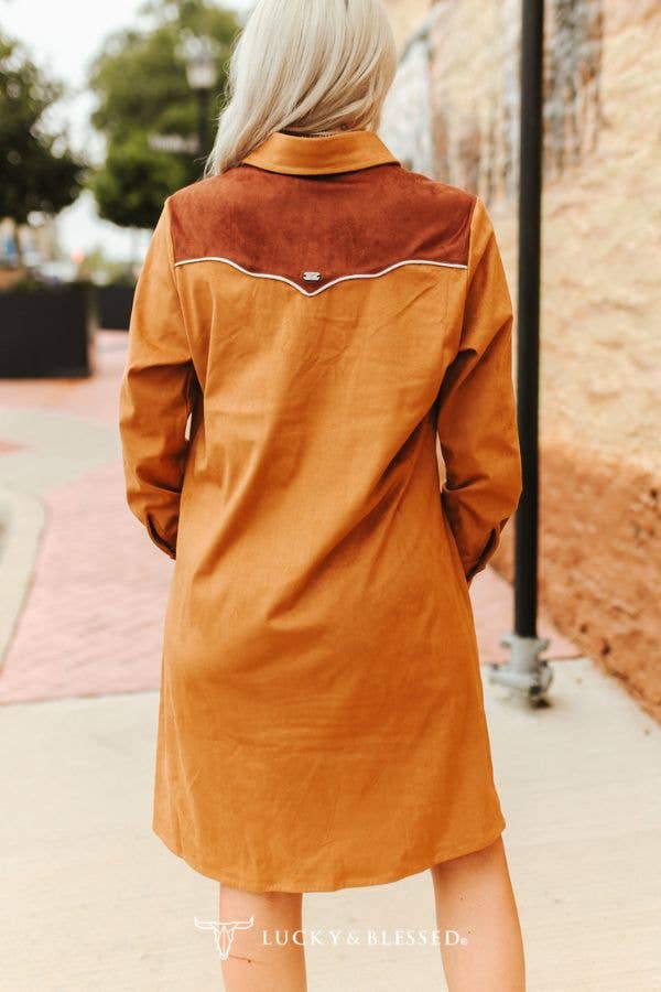 LUCKY & BLESSED Suede Western Yoke Dress