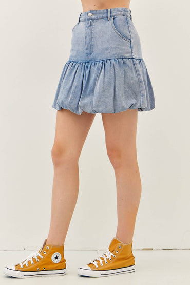 Denim Bubble Mini Skirt